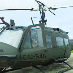 UH-1H Edge Huey II helicopter. A UH-1H with improved performance, engine protection and satellite tracking. UH-1H Edge Huey II helicopter in Latin America.
